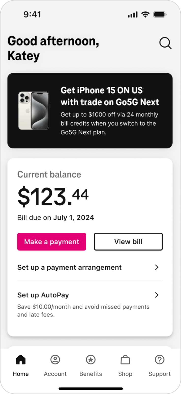 T-Life account home