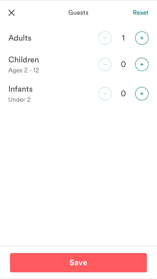 Airbnb mobile — filter controls with no keyboard entry