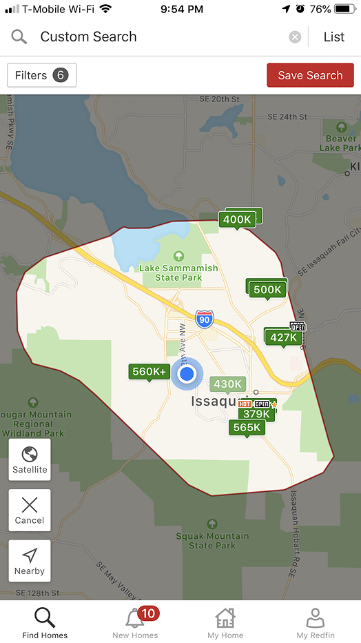 Redfin mobile app — draw your own search boundary